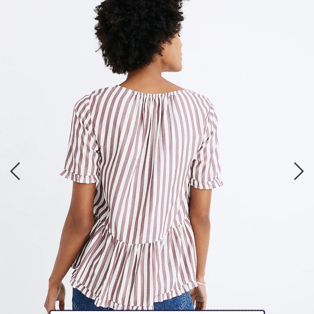 Madewell Stanza Ruffle-Hem Top in Stripe Sz S - Picture 2 of 12